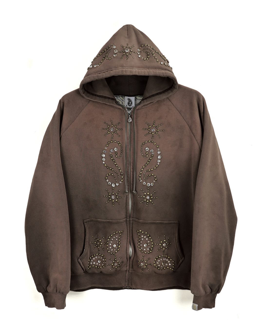 Double Face Paisley Zip Stud Hoodie