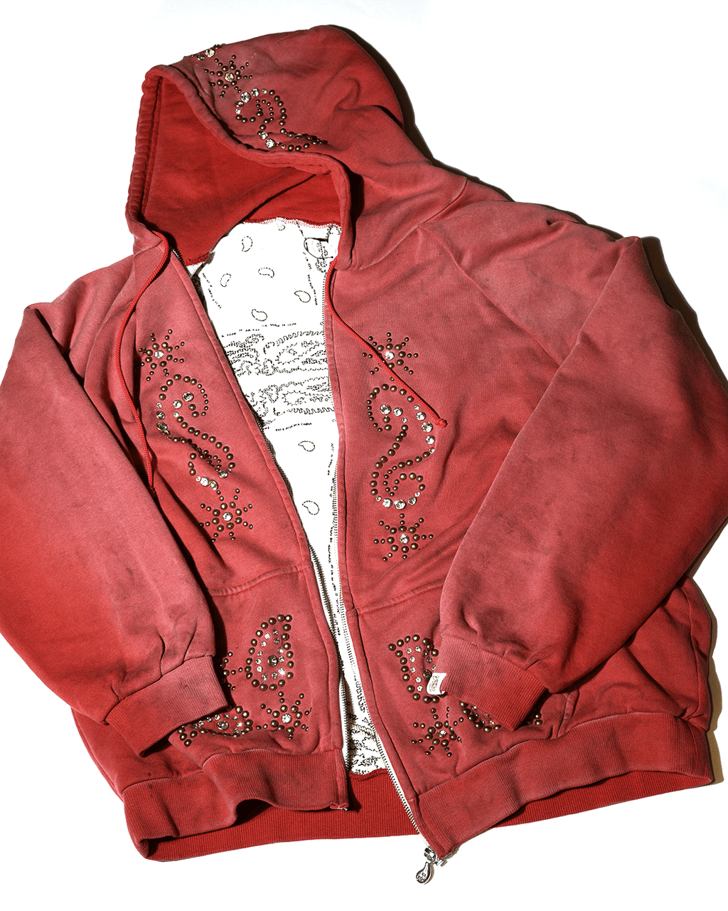 Double Face Paisley Zip Stud Hoodie