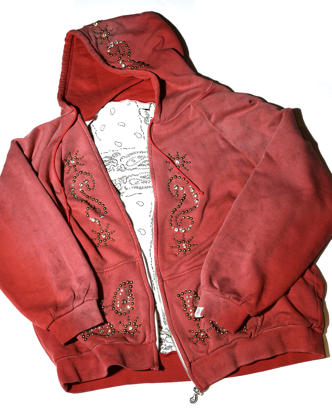 Double Face Paisley Zip Stud Hoodie