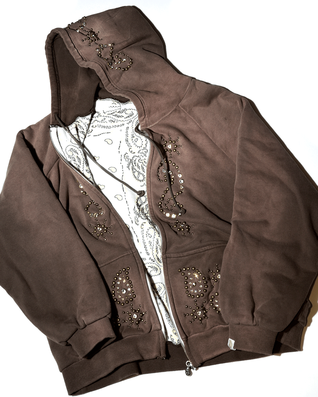 Double Face Paisley Zip Stud Hoodie