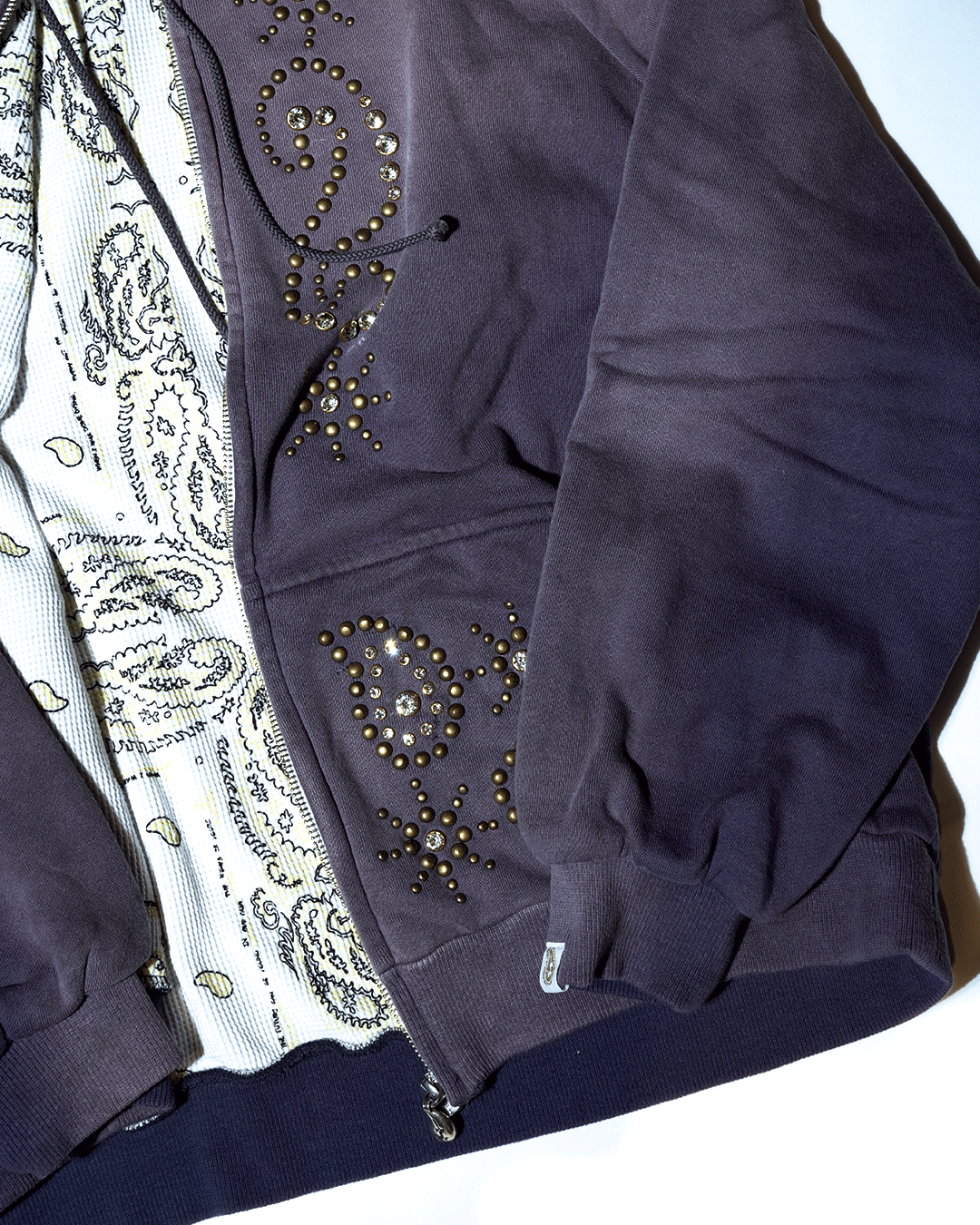 Double Face Paisley Zip Stud Hoodie