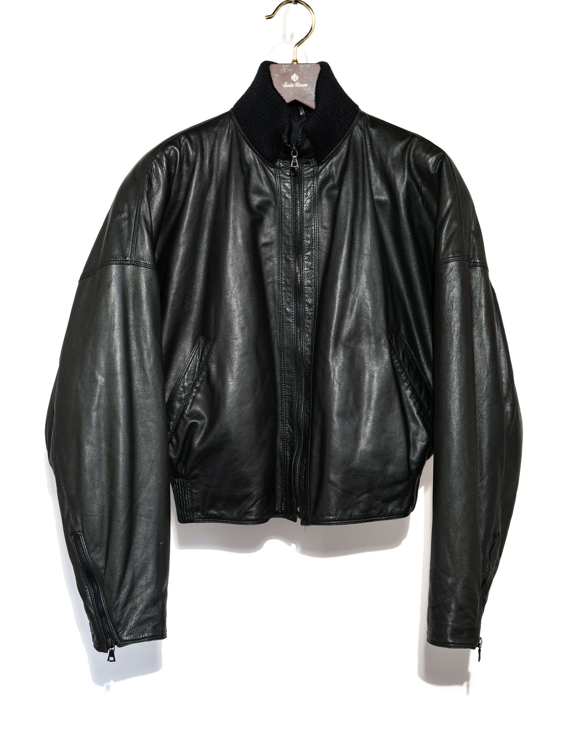 Dolman Sleeve Leather Bomber Jacket