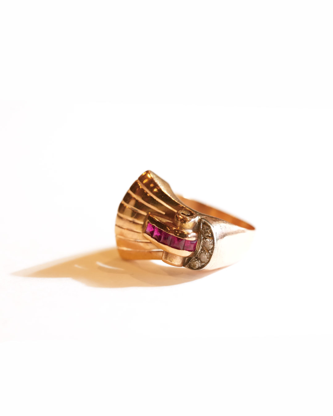 Italian Tank Diamond Ruby 18k Ring