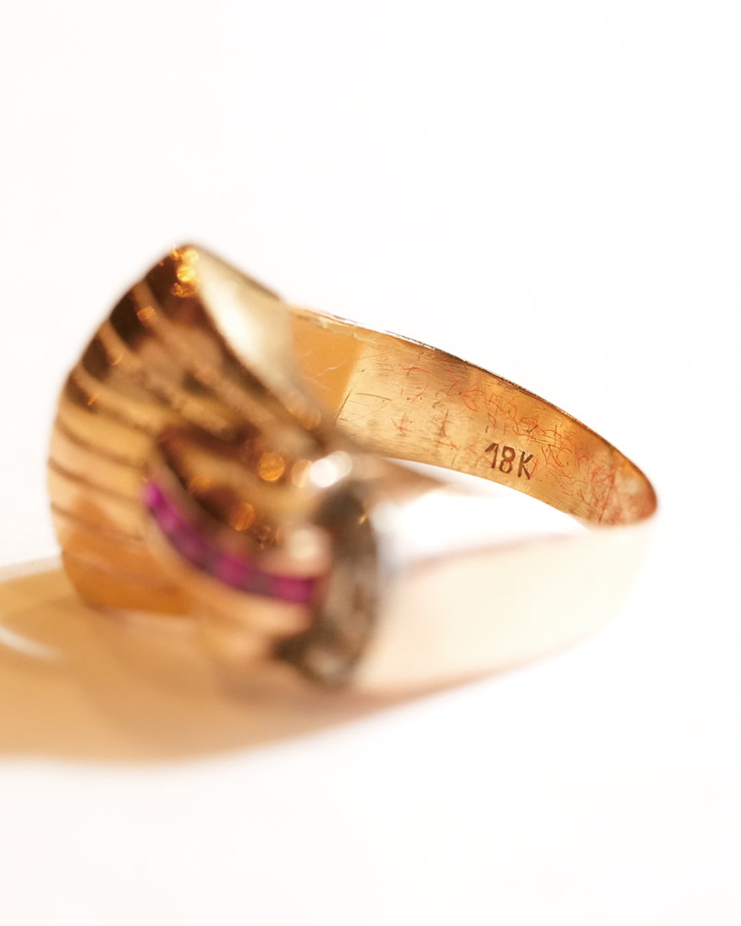 Italian Tank Diamond Ruby 18k Ring