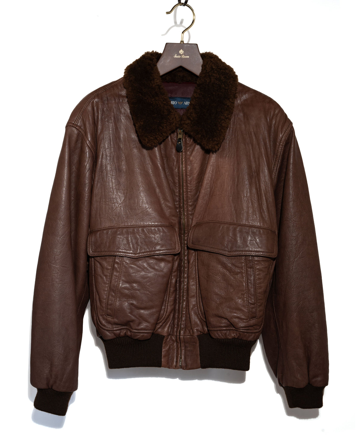 Shearling Collar Leather Bomber Jacket