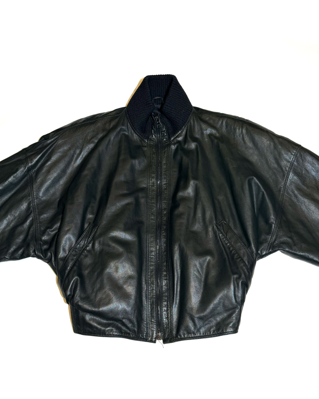 Dolman Sleeve Leather Bomber Jacket