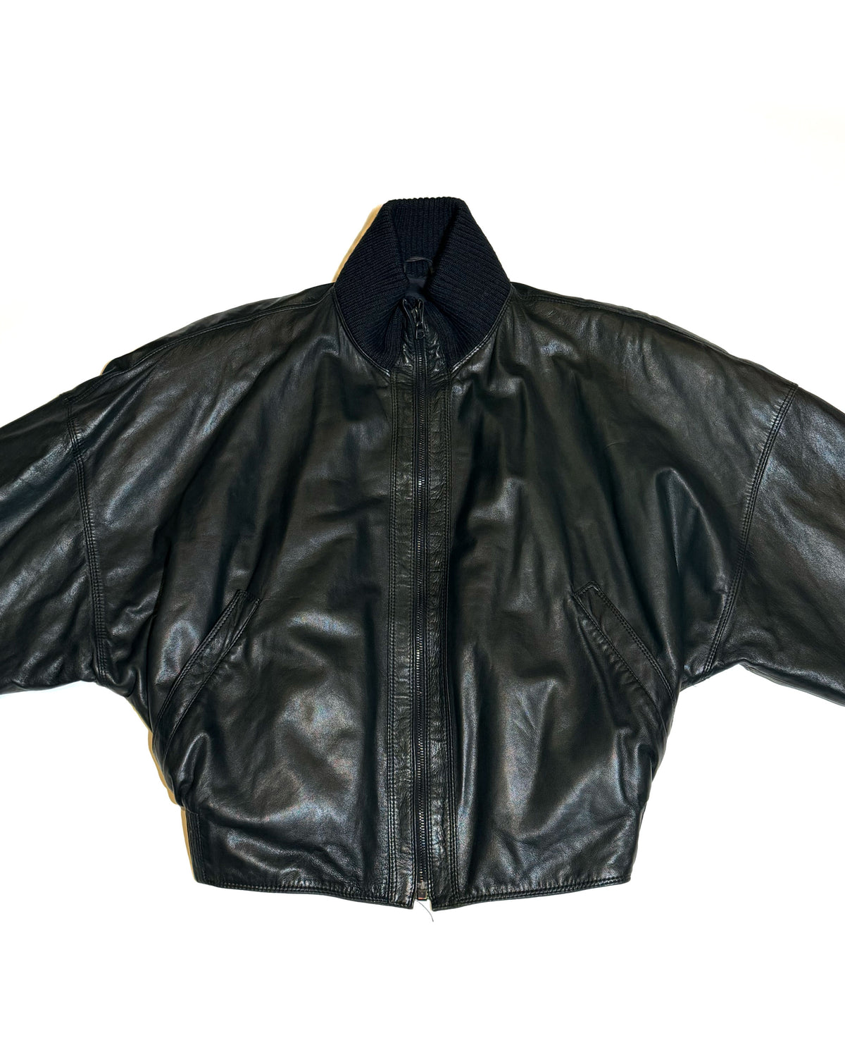 Dolman Sleeve Leather Bomber Jacket